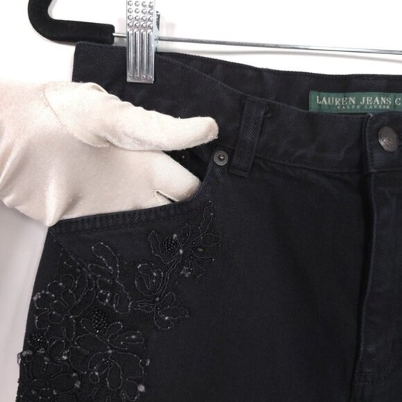 RALPH LAUREN Women's Jeans 4 Vintage HONG KONG MADE Black Beaded Floral - Picture 11 of 16